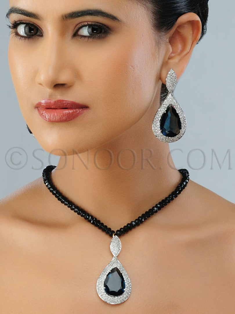 Jilav Victorian Deep Blue Saphire Pendant Set