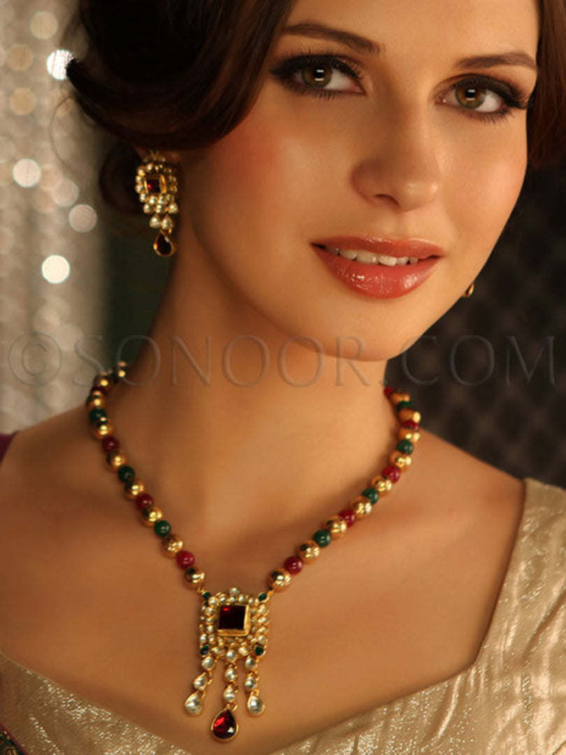 Bhuvi Kundan Multi Stone Pendant Set