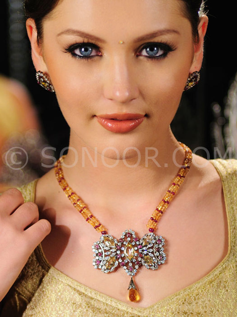 Shachi Victorian Ruby Citrine Pendant Set