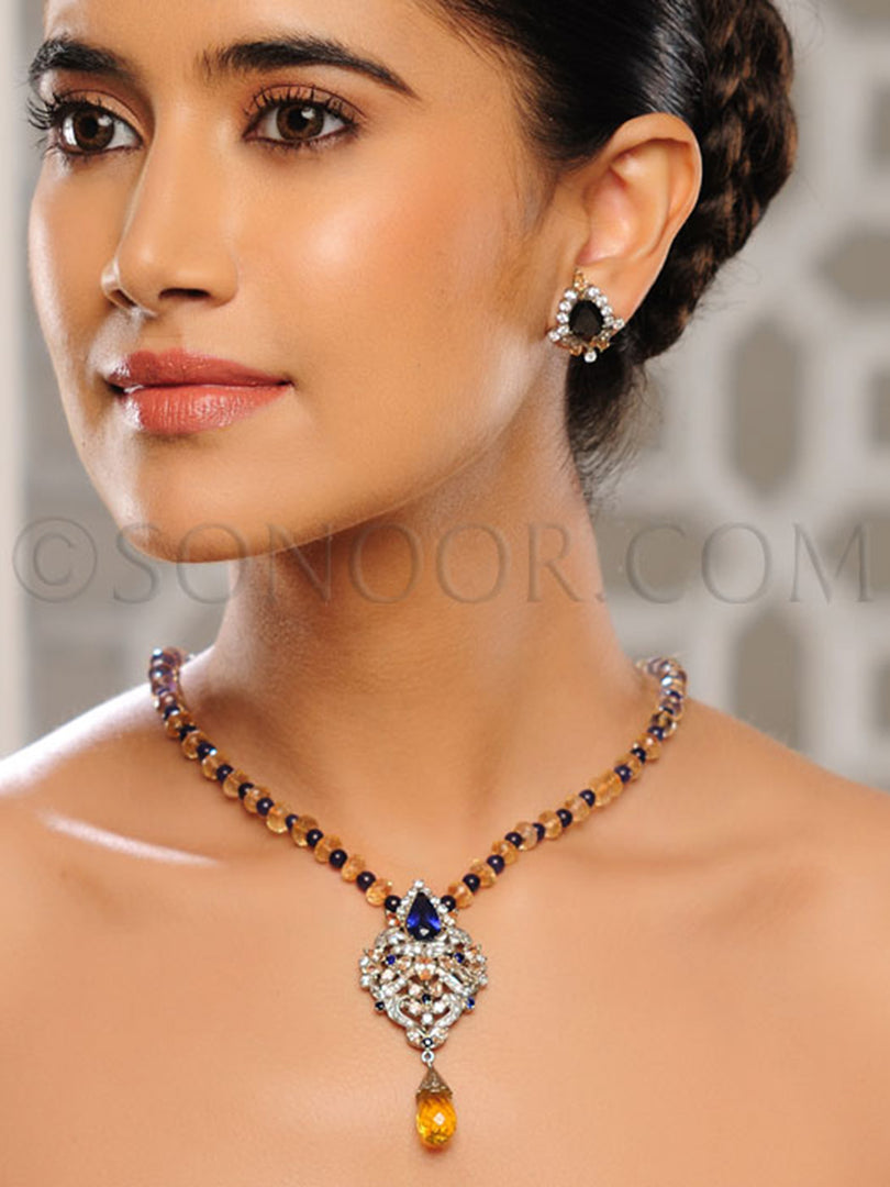 Arja Victorian Iolite Citrine Pendant Set