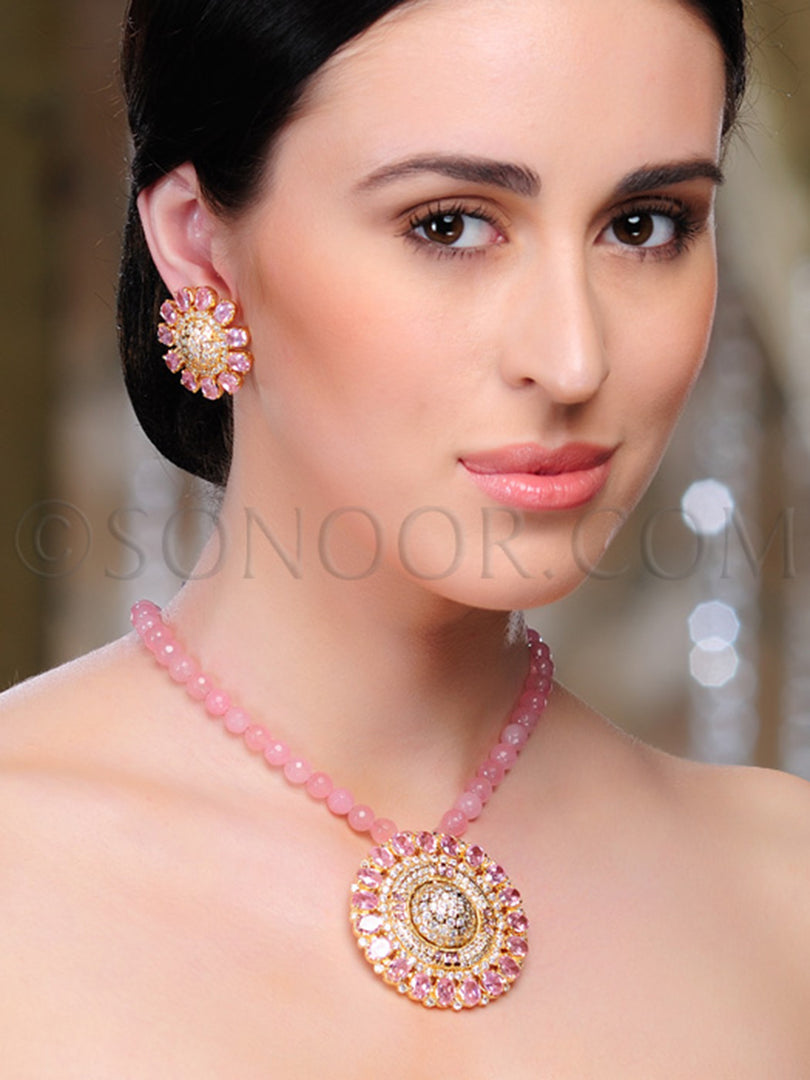 Keshi 18K Gold CZ Quartz Pendant Set