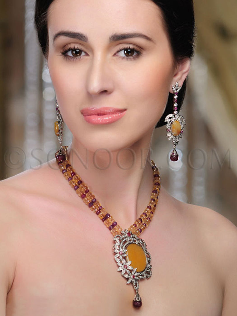 Piki Victorian Yellow Stone Pendant Set