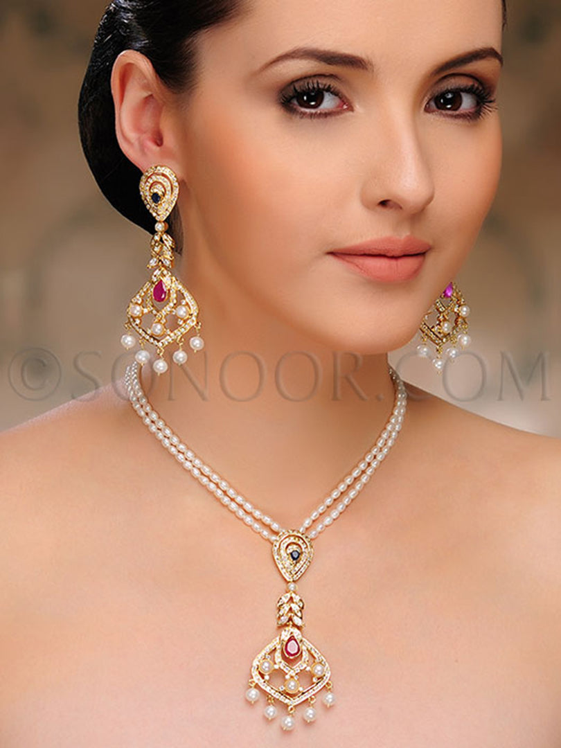 Anama Jade CZ Pearl String Pendant Set
