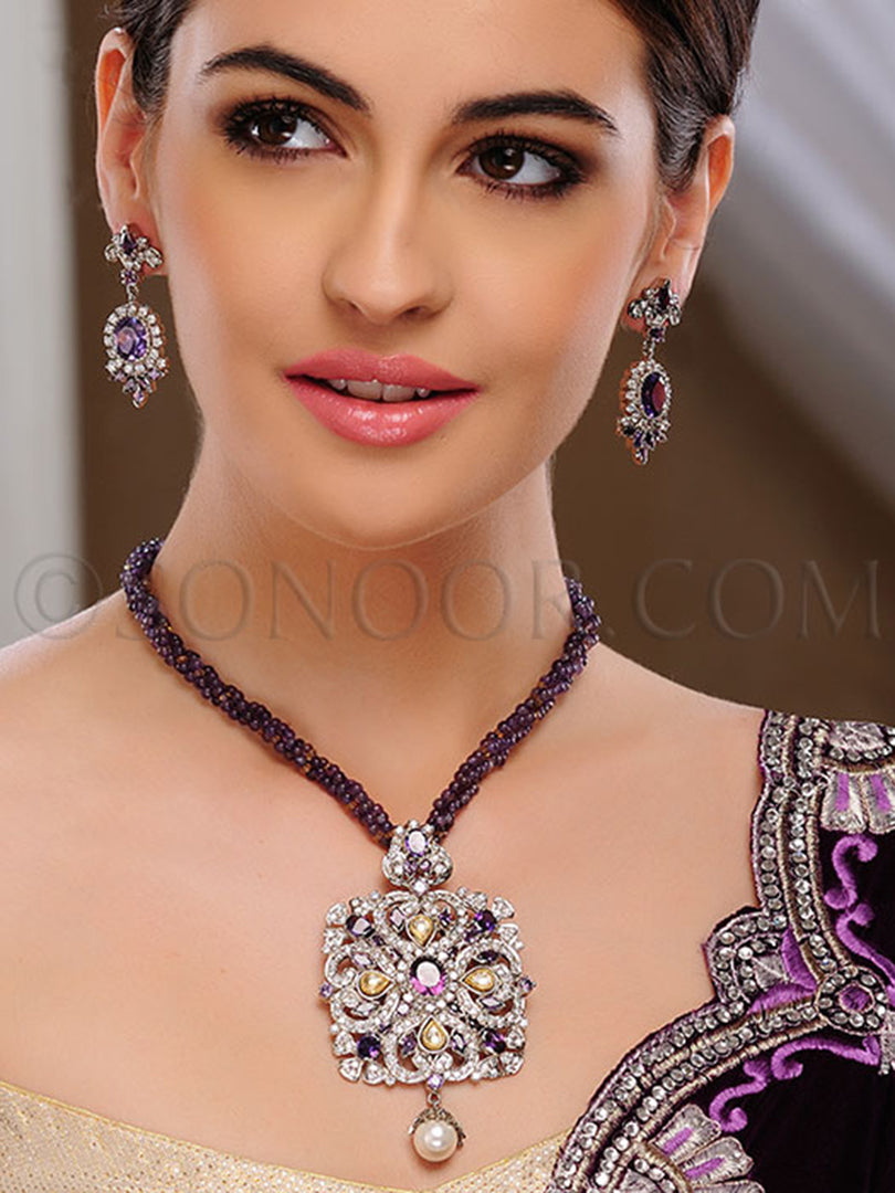 Chandrima Victorian CZ Kundan Pendant Set