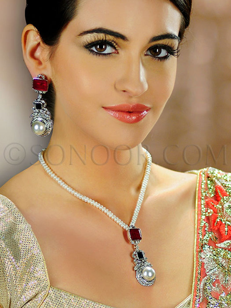 Ruhi Victorian Jade Pearl Pendant Set