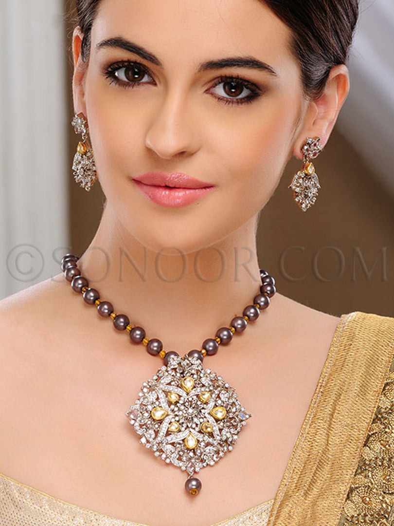 Eshina Kundan CZ Polki Pendant Set