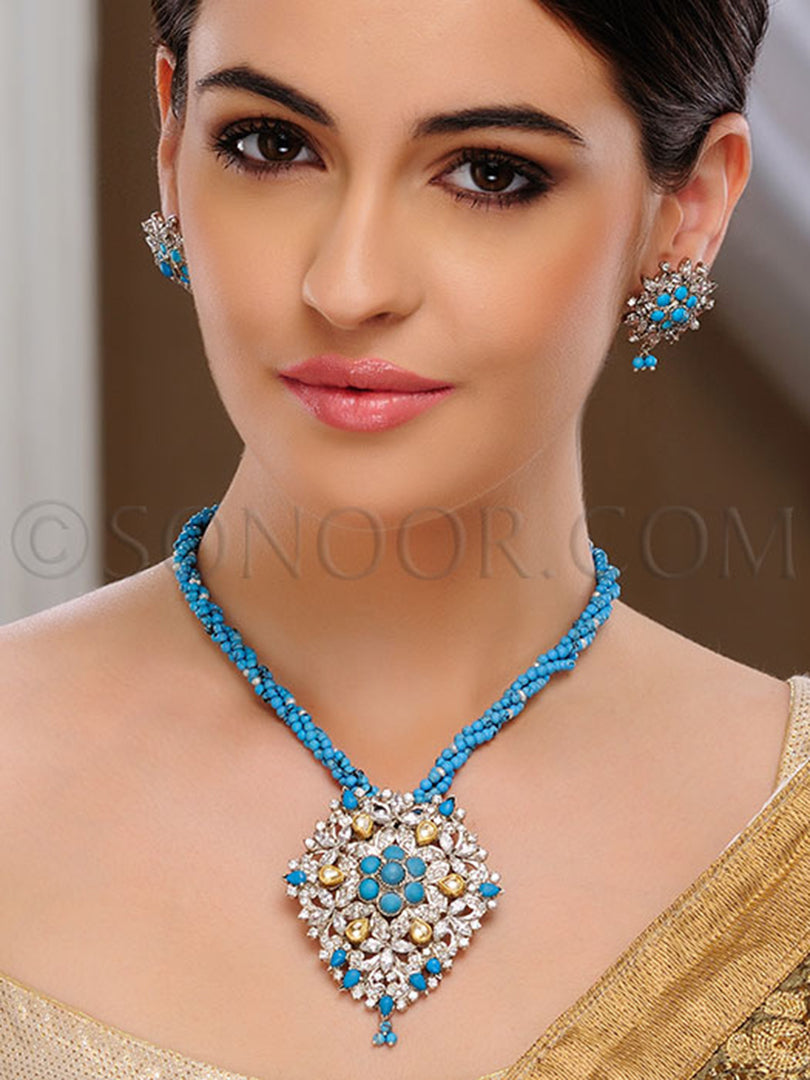 Chavi CZ Blue Stone String Pendant Set