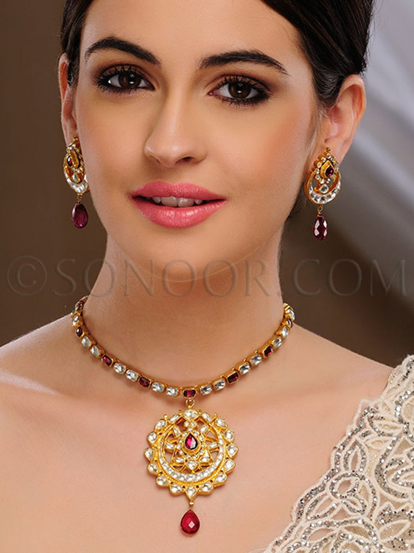 Druthi Gold Plated Kundan String Pendant Set