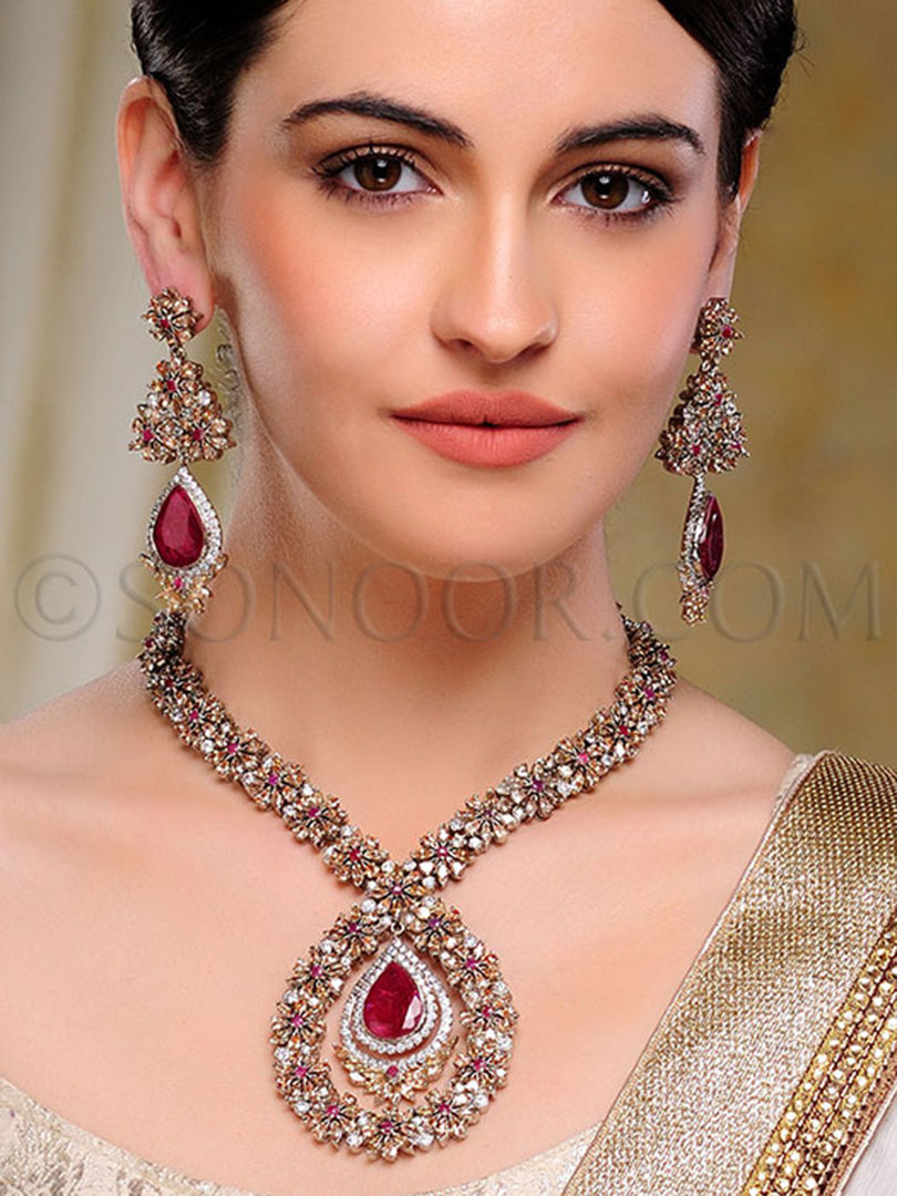Aqsa Citrine Red Jade Big Pendant Set