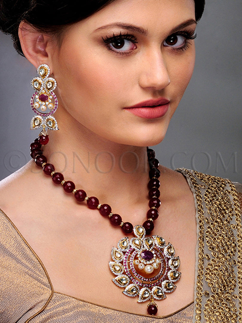 Dyuti Victorian Kundan Ruby Pendant Set