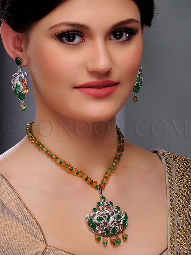 Triya Victorian Jade Stone Pendant Set