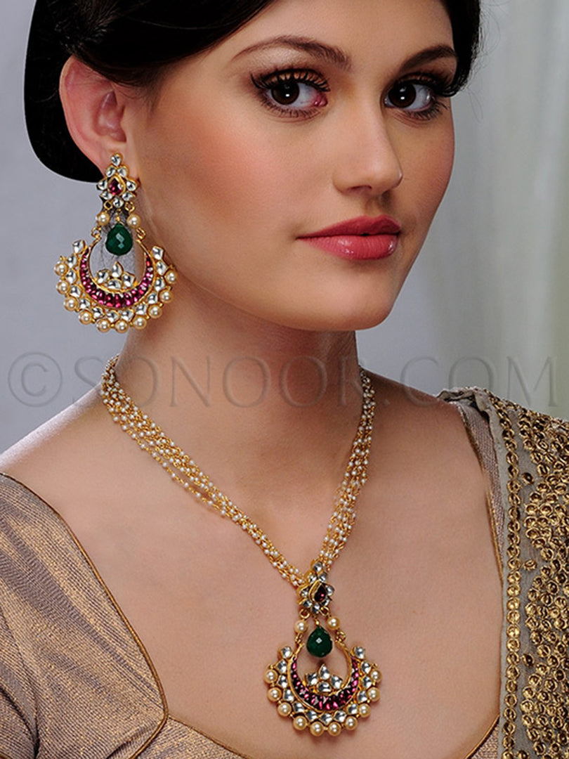 Giva Rhodonite Pachi Kundan Pendant Set