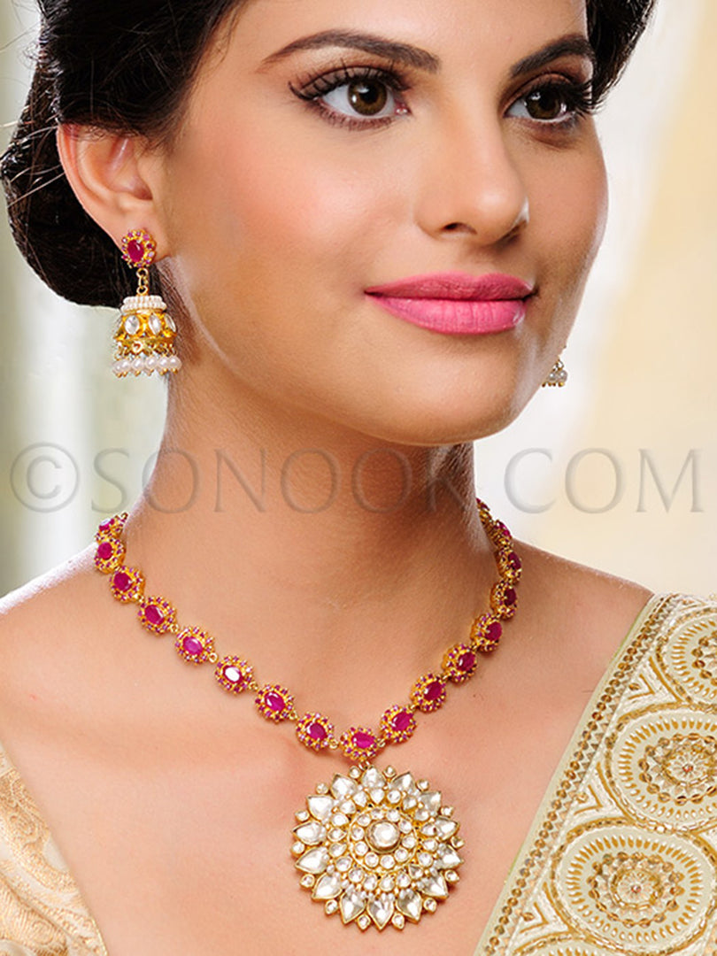 Karvi Kundan Ruby Pendant Set