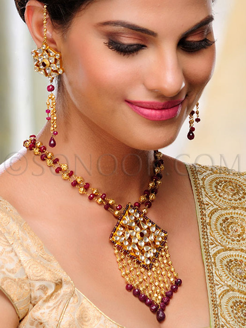 Nigel Kundan Ruby Stone Pendant Set