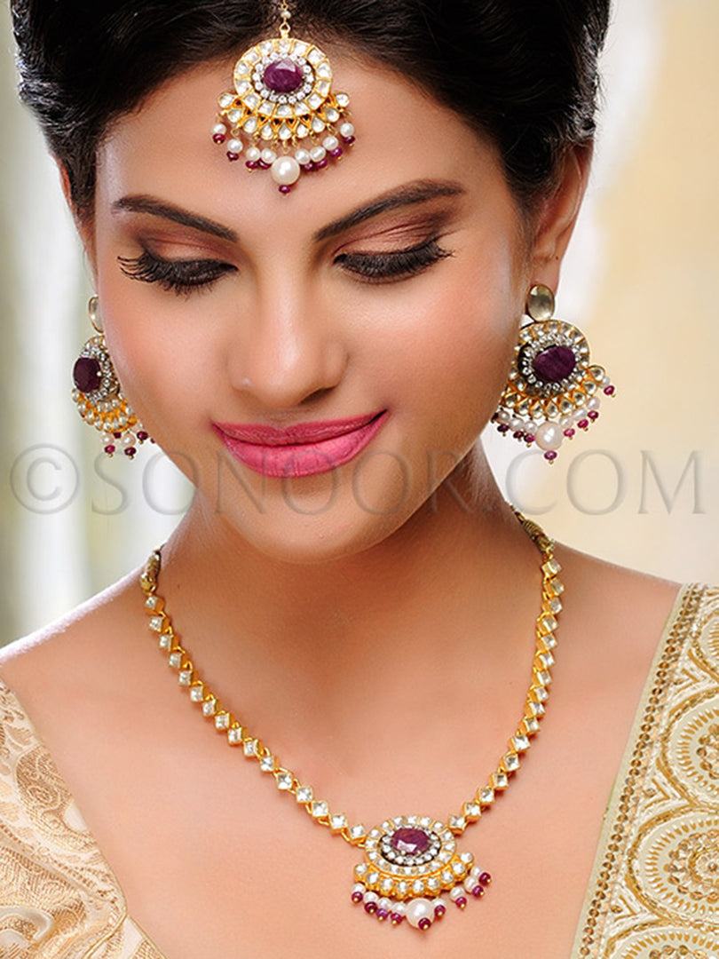 Dora Kundan Ruby Combo Pendant Set