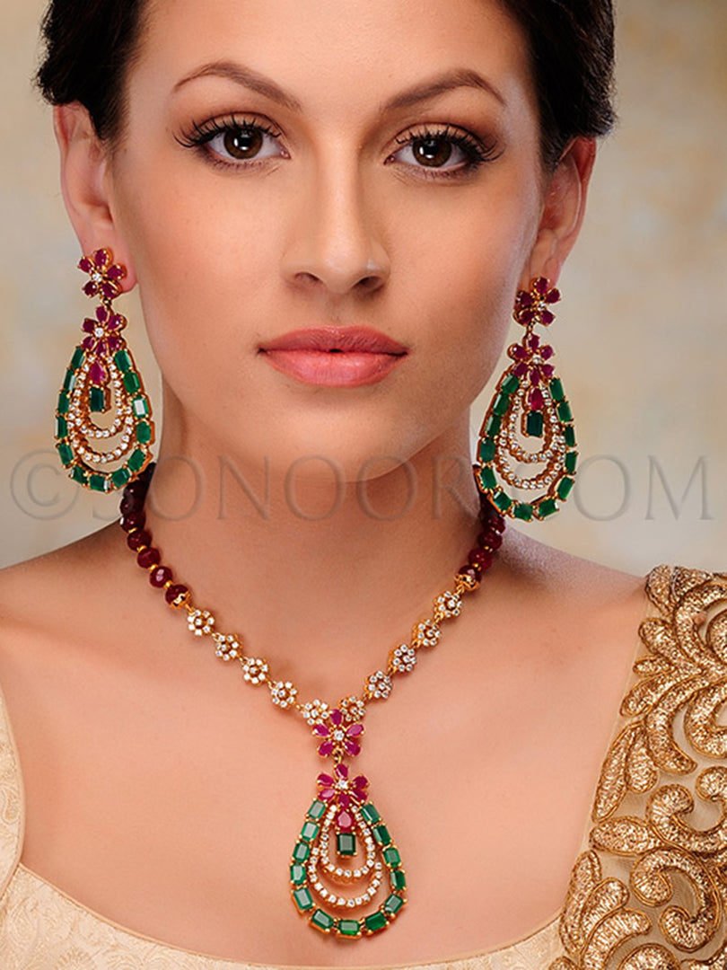 Vira Red Green CZ Pendant Set