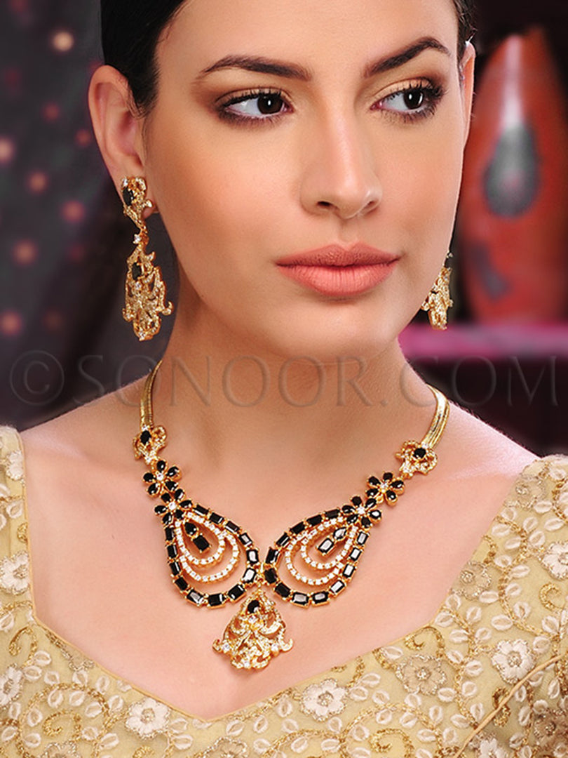 Mishti CZ Black Stone Pendant Set