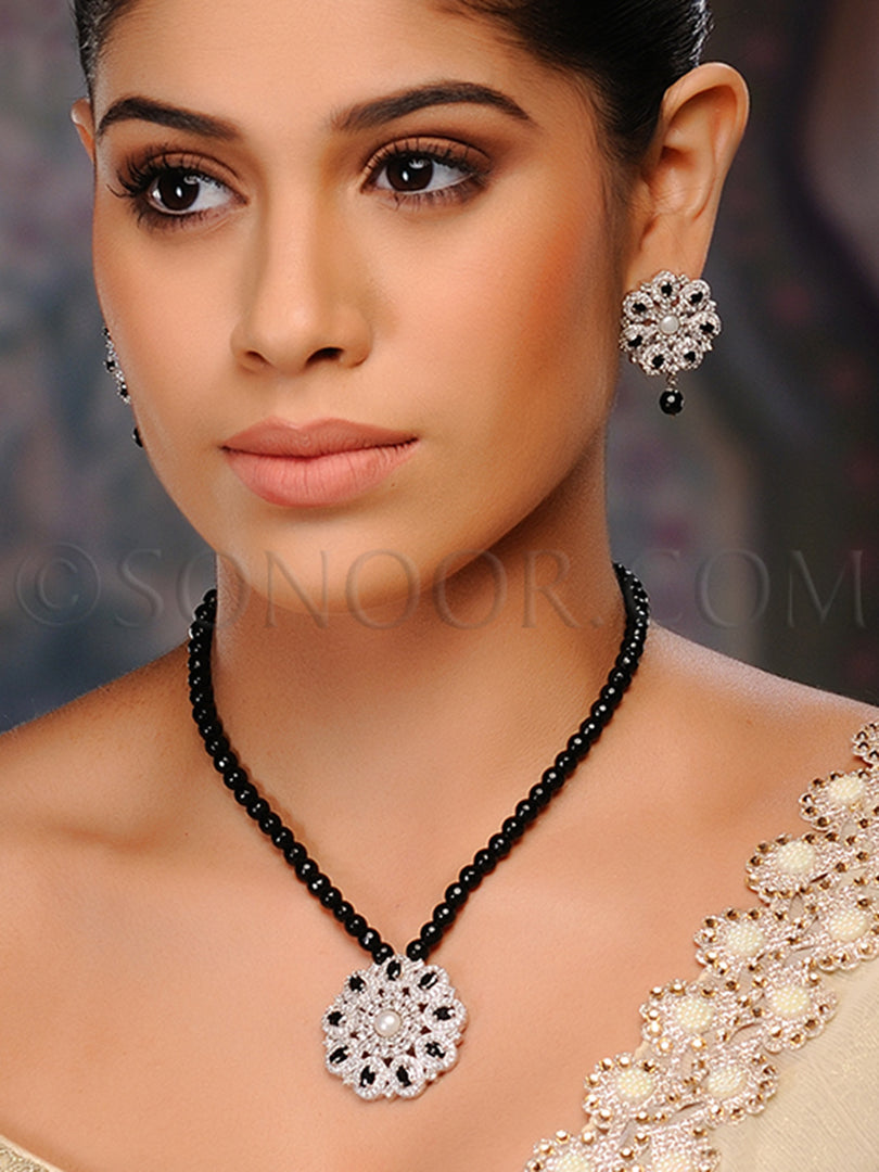 Mesha CZ Black Stone Pendant Set