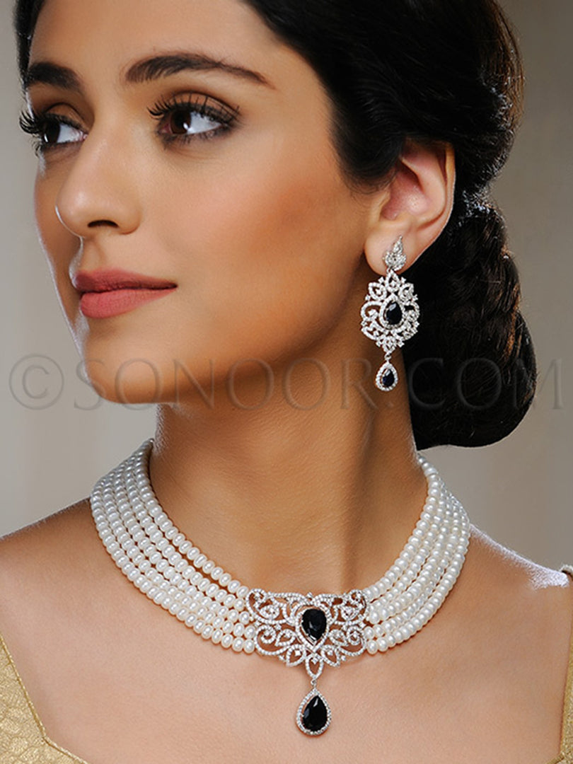 Abhya CZ Multi Pearl String Pendant Set