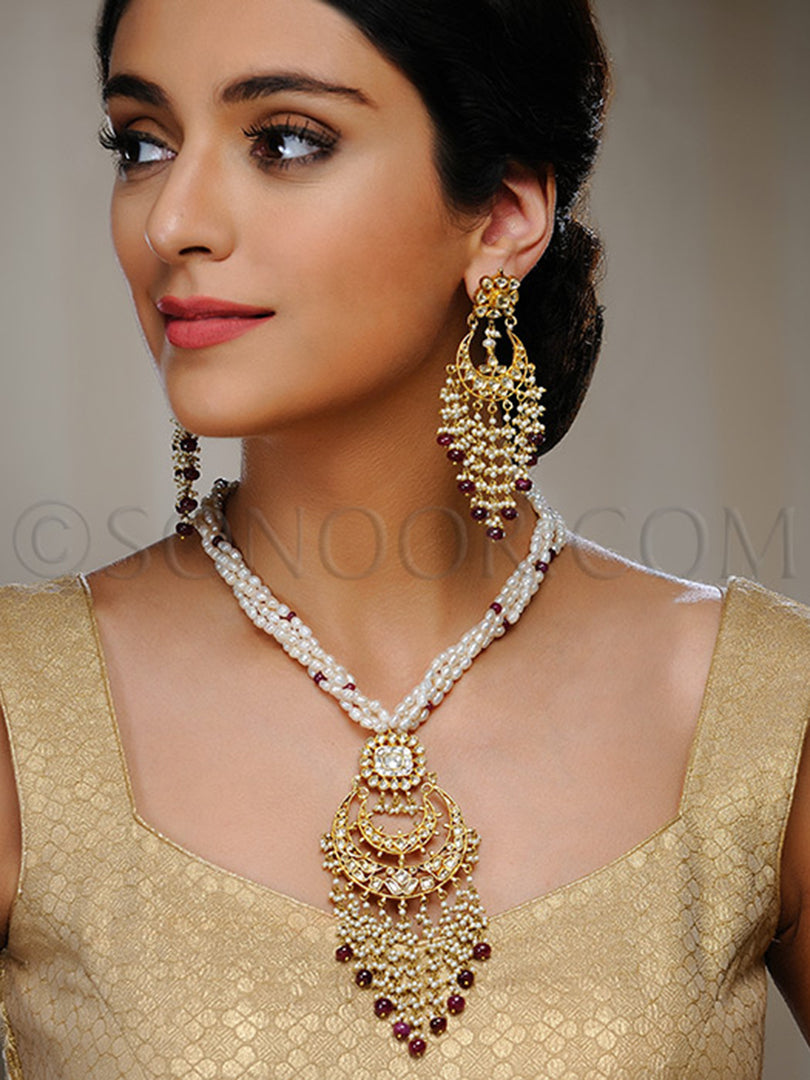 Eila Kundan Multi Pearl String Pendant Set