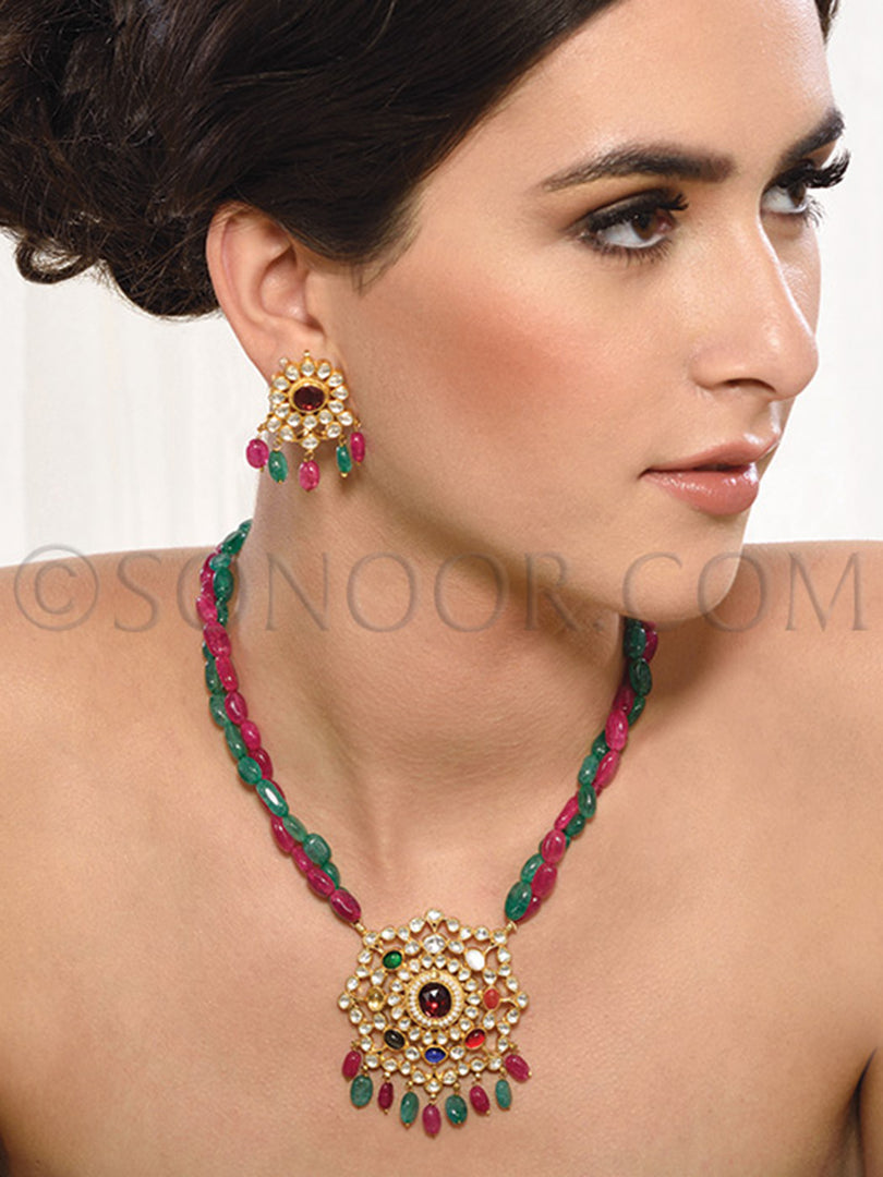 Firaki Multi Stone Kundan Pendant Set