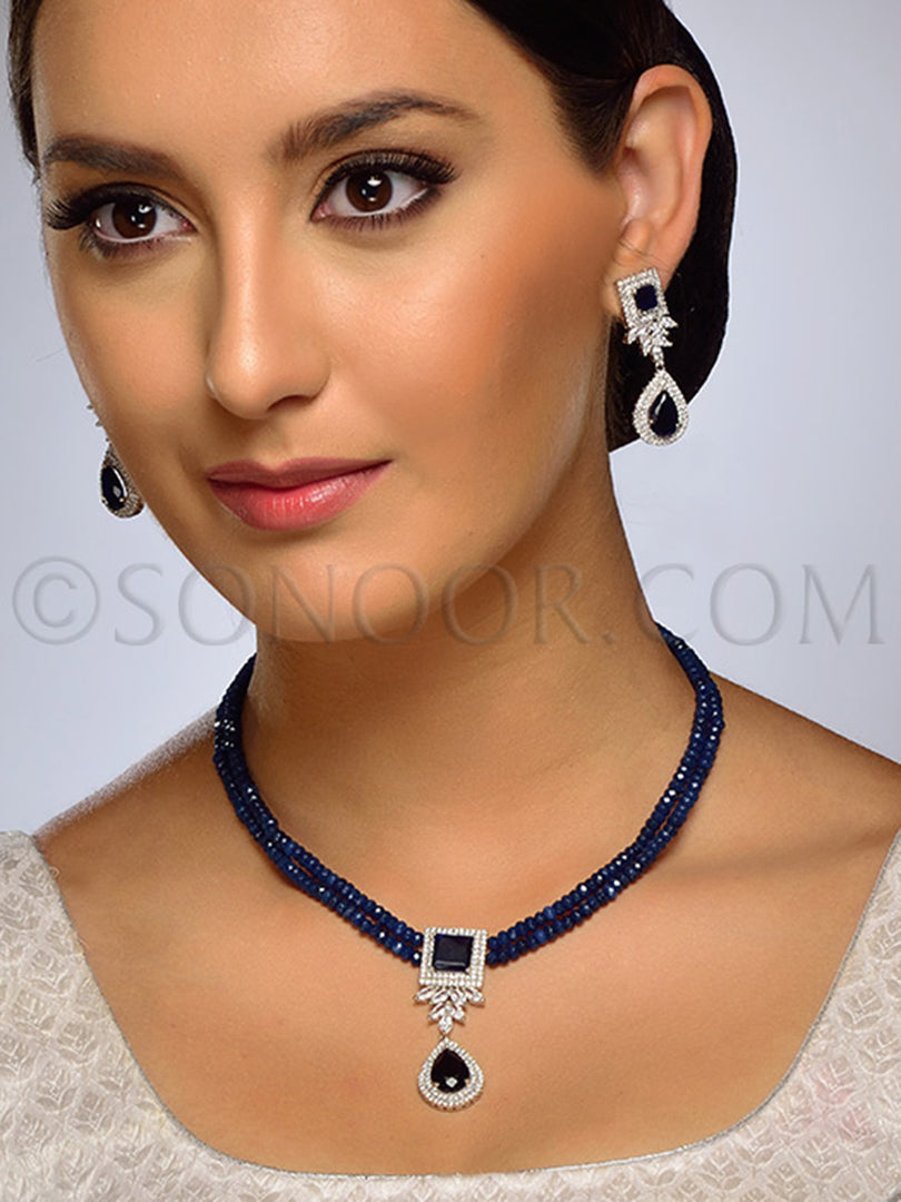 Briti CZ Blue Stone String Pendant Set