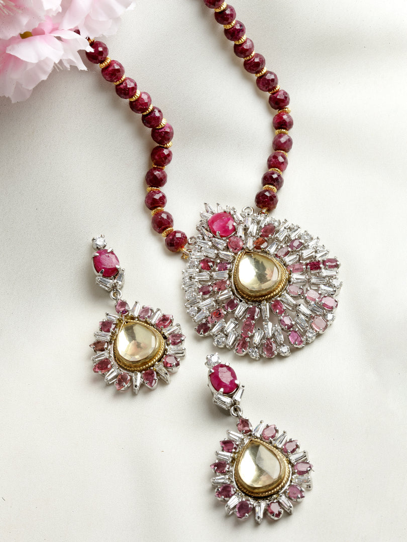 Churni Victorian Kundan Ruby Pendant Set