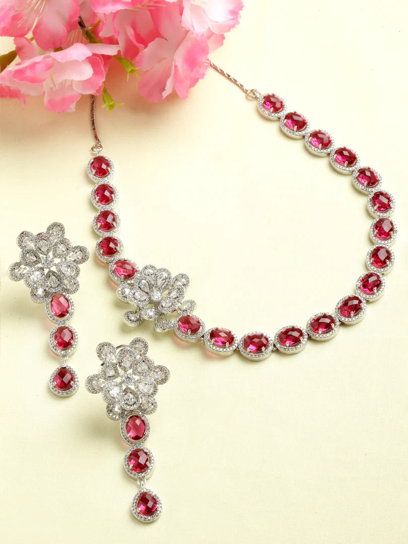 Noreen Silver Finish CZ Necklace Set