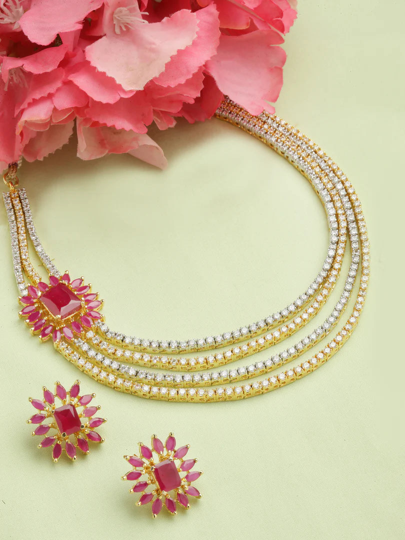 Astha Gold & Silver Plated CZ Necklace Set