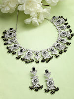 Load image into Gallery viewer, Rumita Silver Finish CZ Black Stone Necklace
