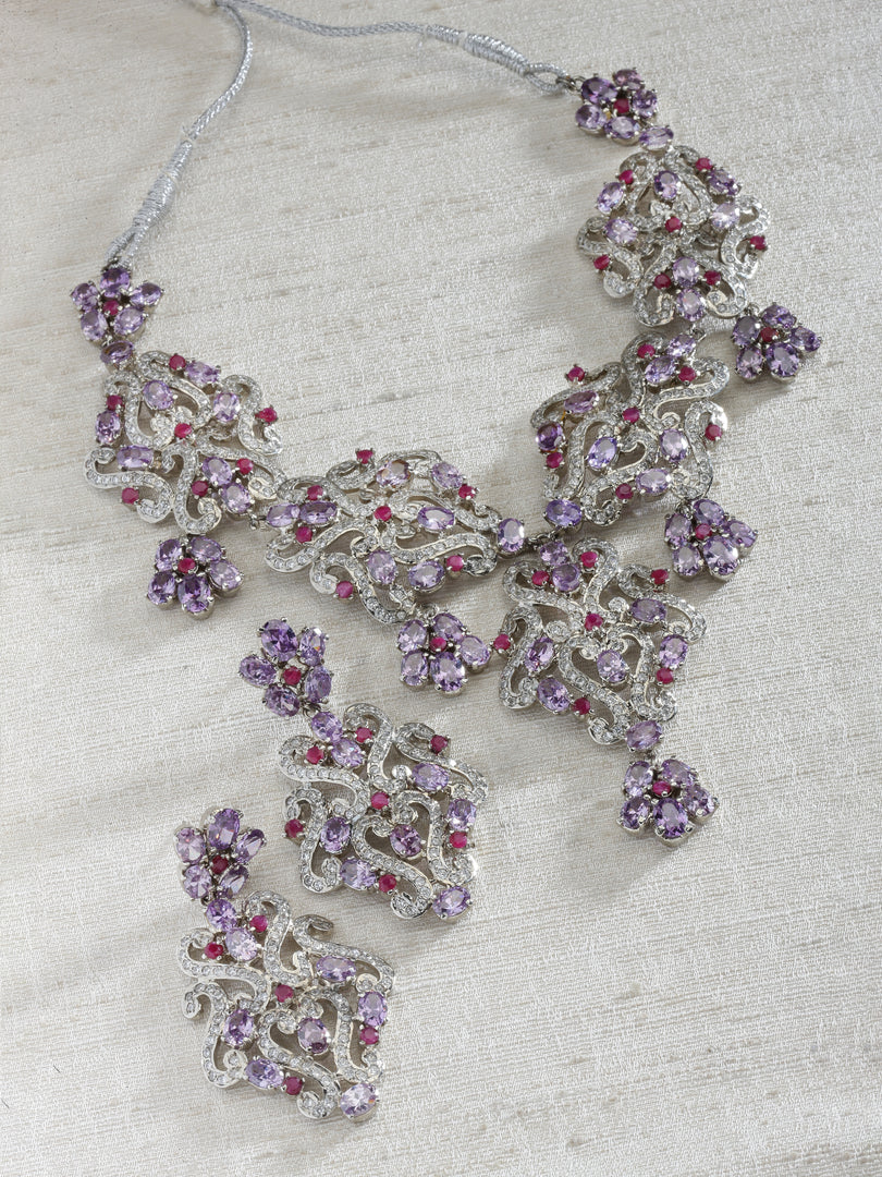 Palash CZ Amethysts Necklace Set