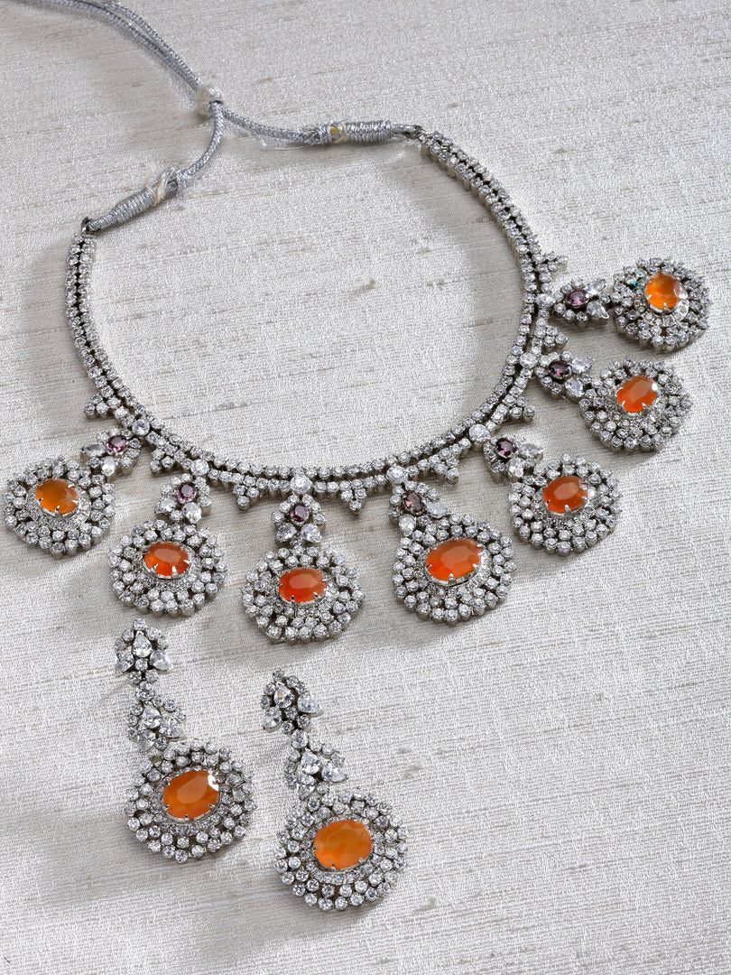 Pal CZ Orange Stone Handcrafted Necklace