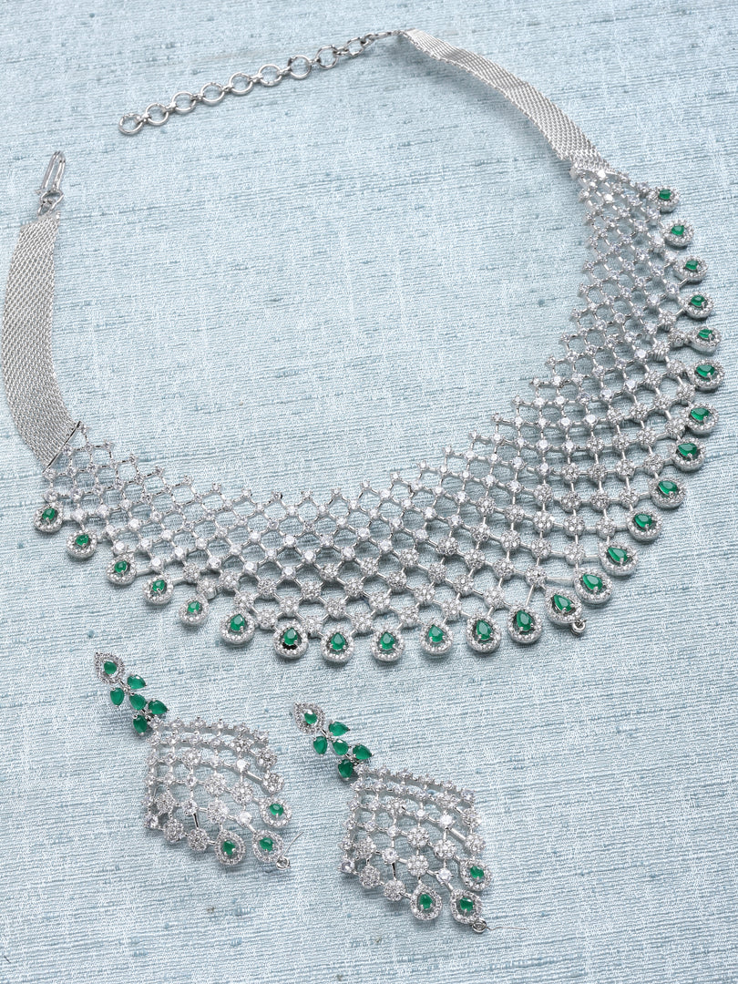 Hani Silver Plated CZ Necklace Set