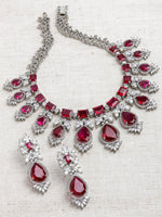 Load image into Gallery viewer, Goura Silver Finish Red CZ Necklace Set
