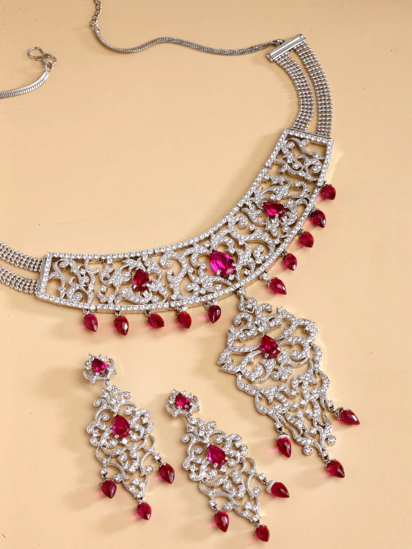 Andini American Diamond Red Stone Necklace