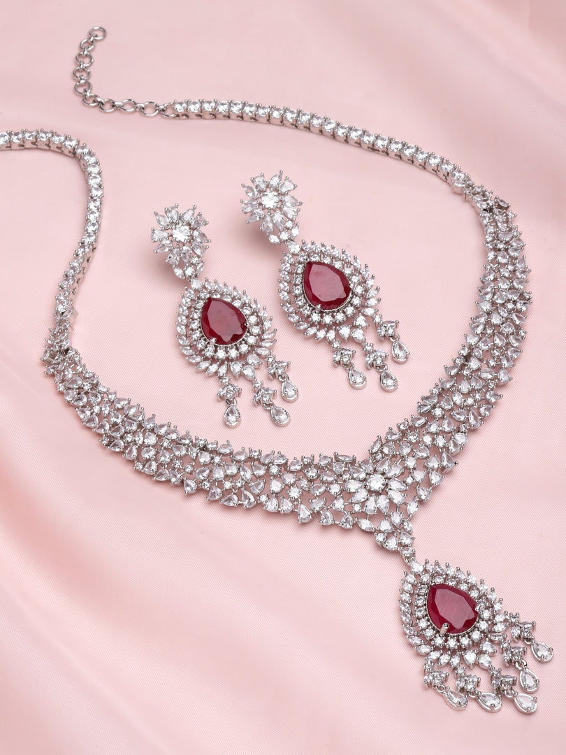 Darshana Silver Finish Zircon Necklace Set