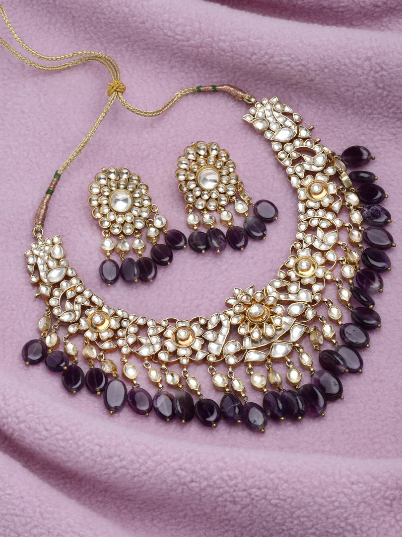 Tapni Kundan Amethysts Drop Necklace