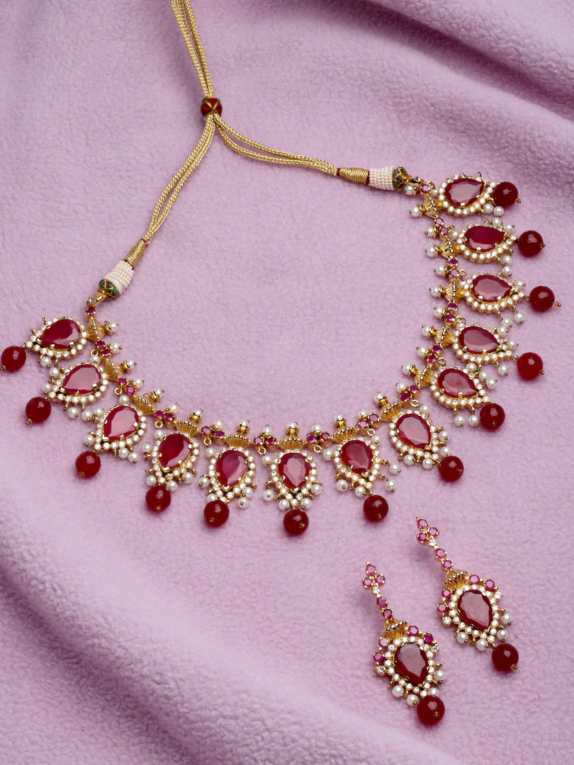 Kriti Gold Plated Red Stone Necklace