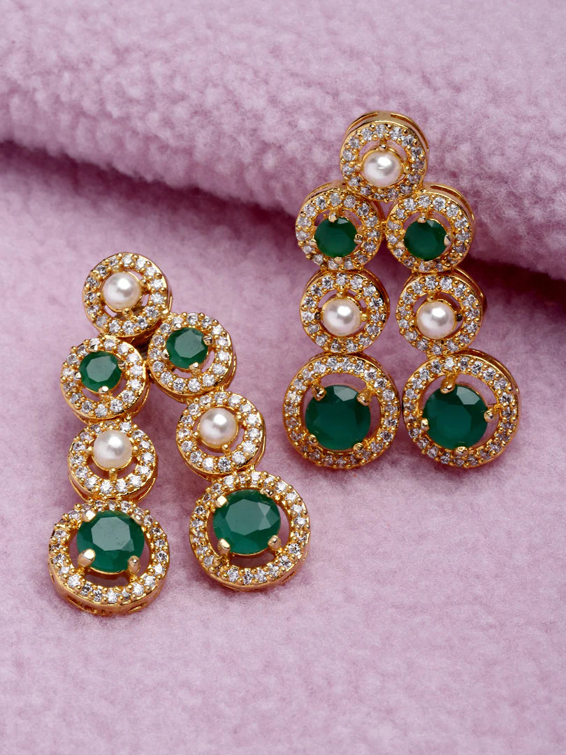 CZ Pearl Green Jade Earrings