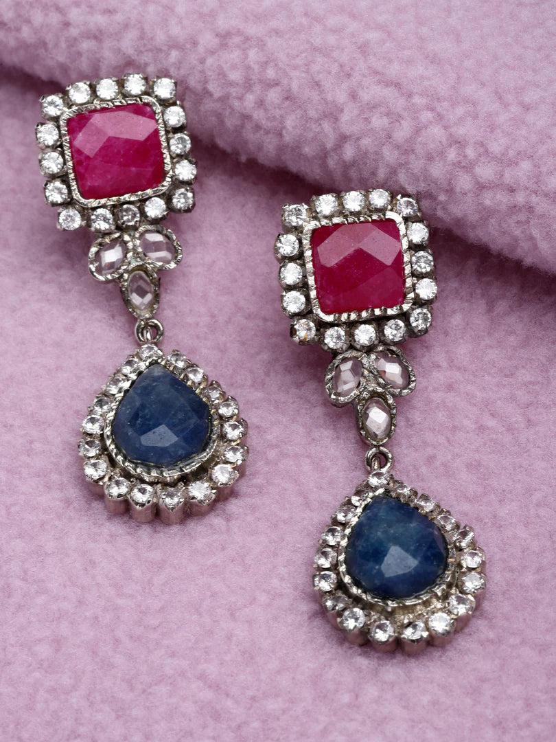 Victorian CZ Ruby Blue Earrings