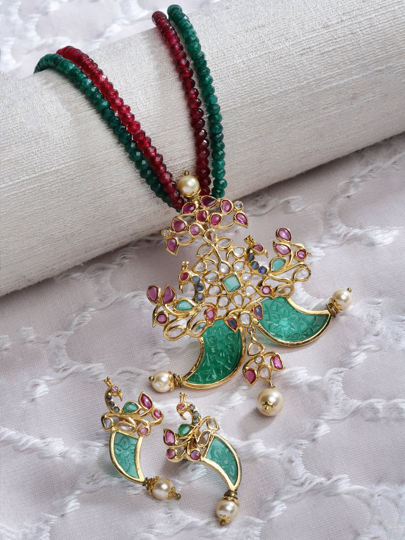 Sibani Meena Polki Jade Stone Pendant Set