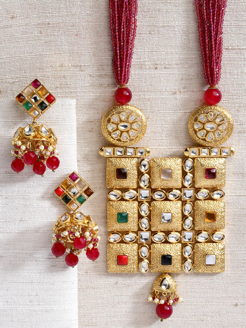 Udaya Navratan Polki Kundan Pendant Set