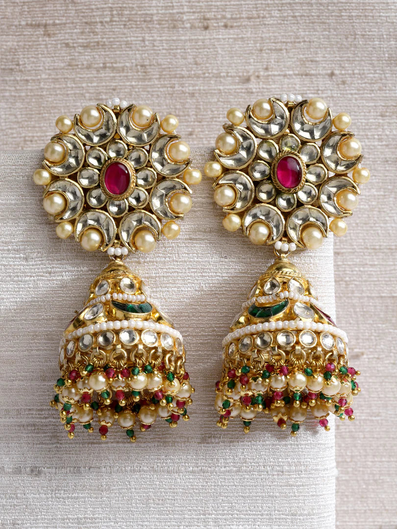 Kundan Jade Pearl Jhumka Earrings