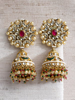 Load image into Gallery viewer, Kundan Jade Pearl Jhumka Earrings
