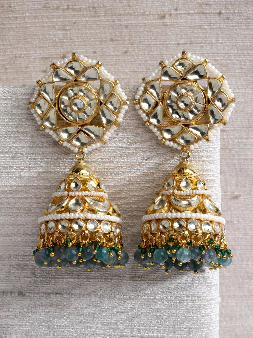 Gold Finish Kundan Jhumka Style Earrings