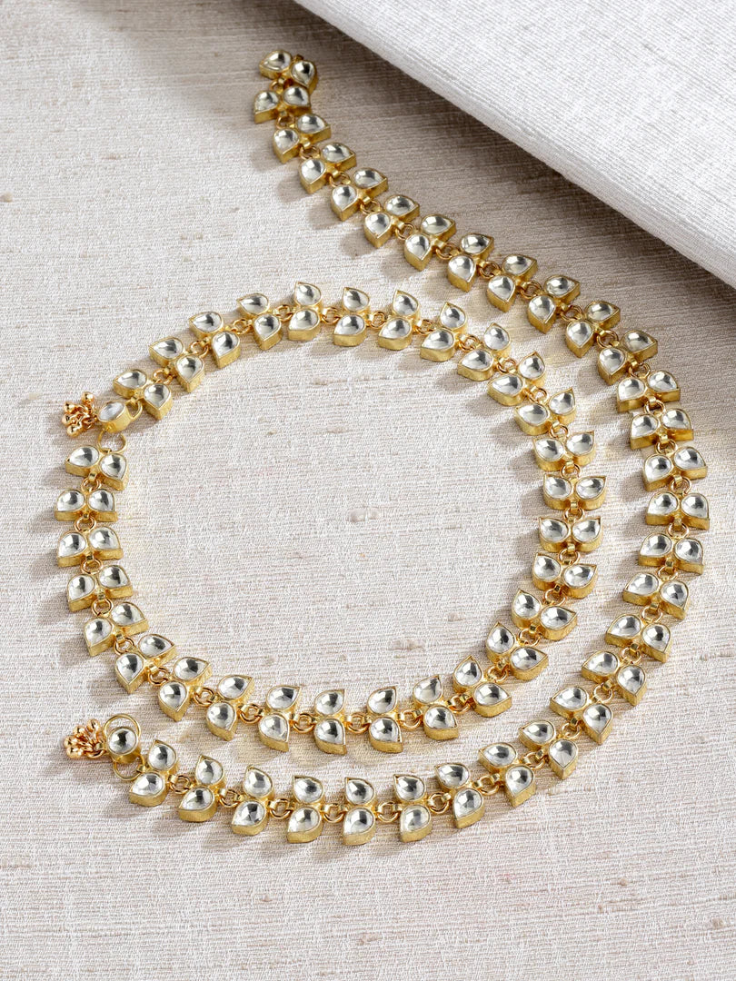 Leaf Pattern Gold Finish Kundan Payal