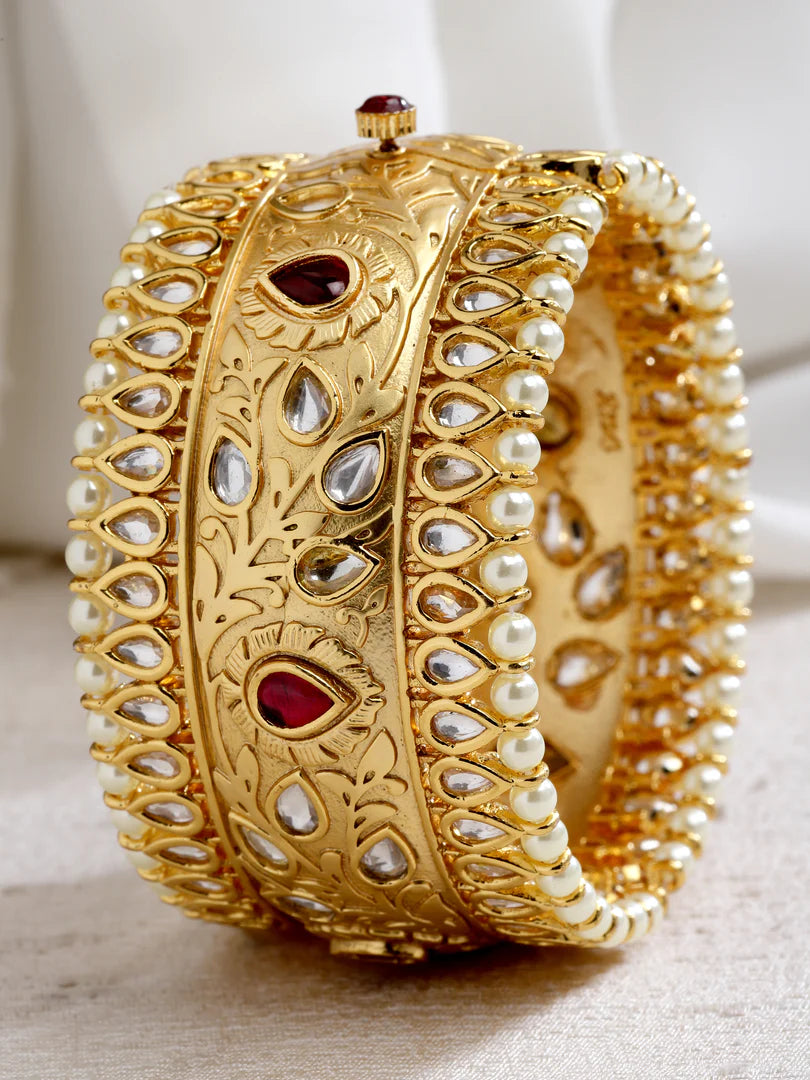 Gold Finish Kundan Single Broad Kada