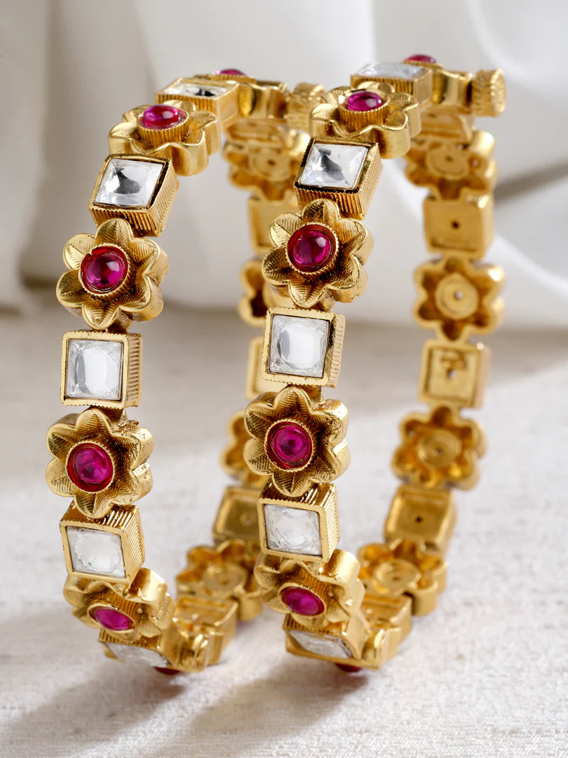 Gold Finish Kundan Jade Openable Bangles