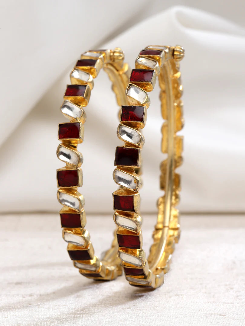 Gold Finish Kundan Jade Pair Bangles