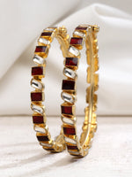 Load image into Gallery viewer, Gold Finish Kundan Jade Pair Bangles
